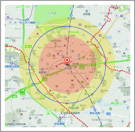 中心配布(例:渋谷区渋谷駅中心)