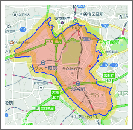 市内全域配布(例:渋谷区全域)